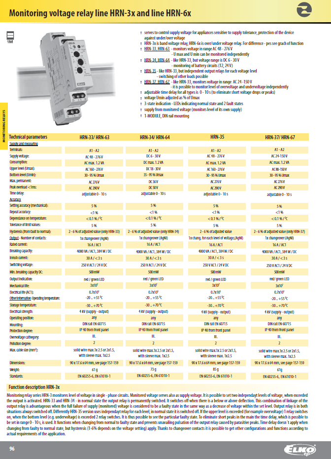 ELKO HRN-34 Voltage monitoring relay - Threshold Relay