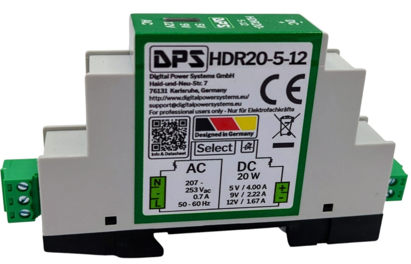 HDR20-5-12 230Vac 20W Switch Selectable DC Output 5V-9V-12V