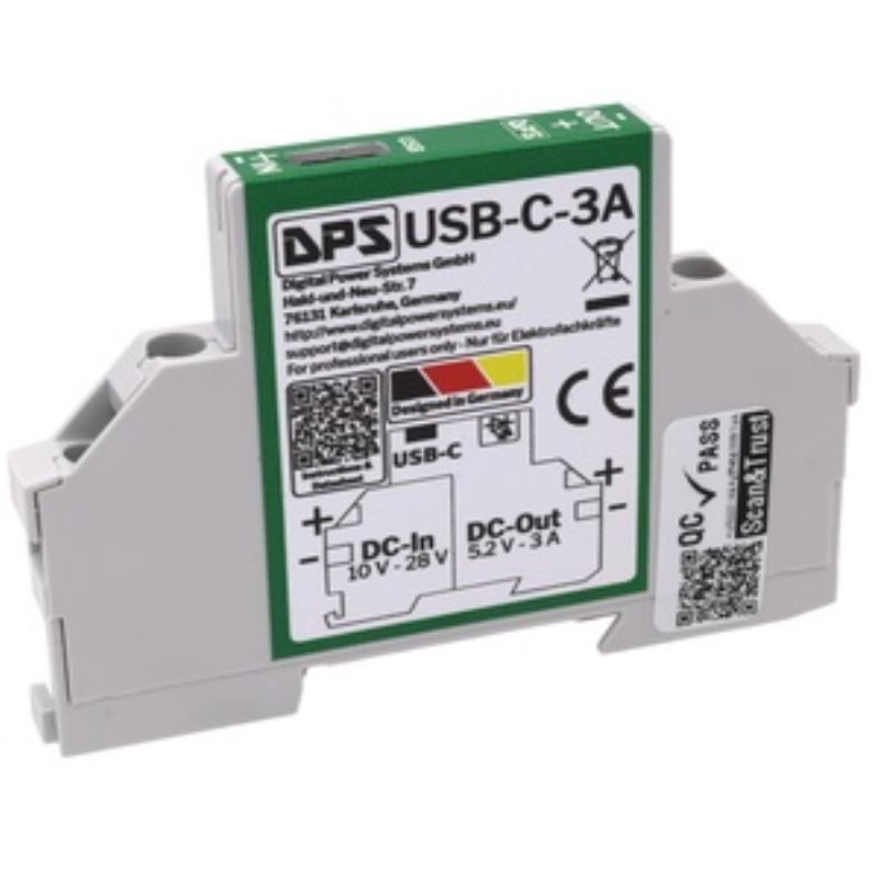 USB-C-3A 10-28Vdc 5V 3A DIN Rail USB-C Power Supply